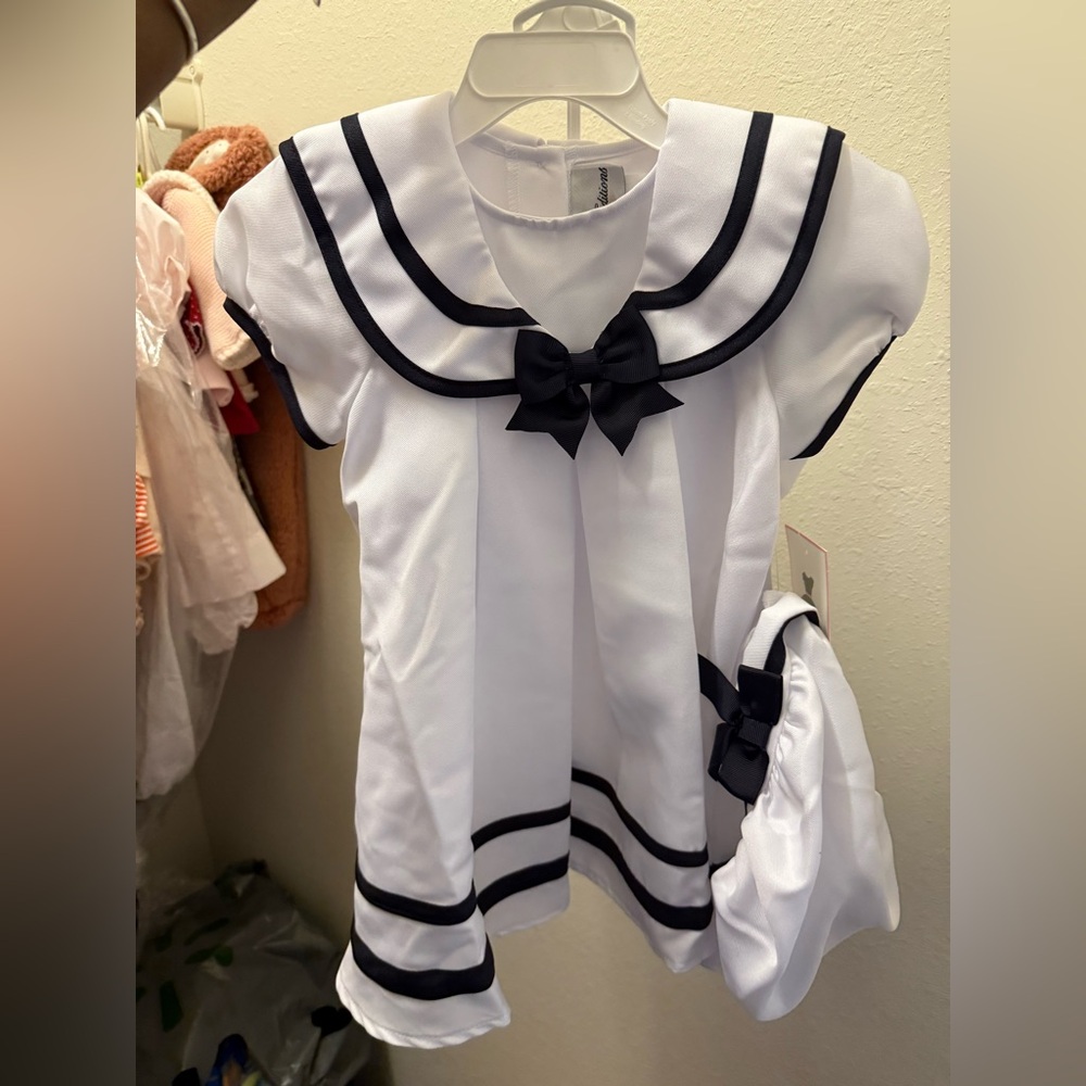 White and Black Sailor Dress with Bow